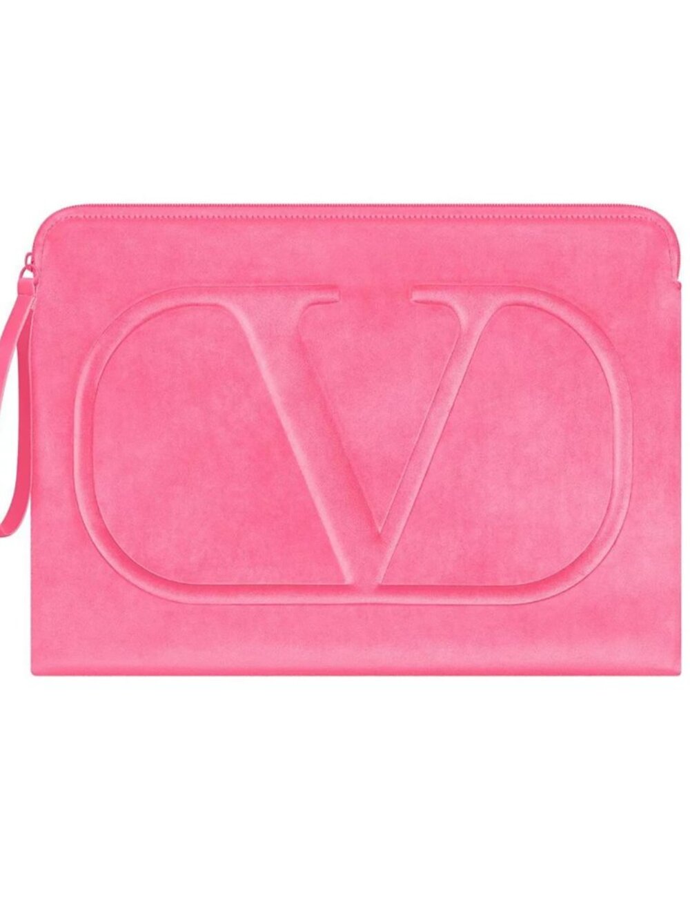 Valentino Pink Velvet Logo Embossed Laptop Case NEW